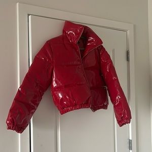 Red Cropped Vinyl PufferCoat